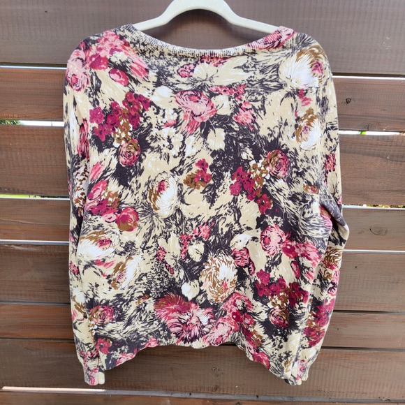 Talbots Floral Print Cardigan Sweater Beige Pink XL - Picture 11 of 12